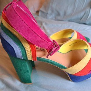 Unique Vintage Rainbow Platform High Heels